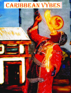 Tunka Abdurama placing a rod lit with fire in his mouth and holding fire in his hands