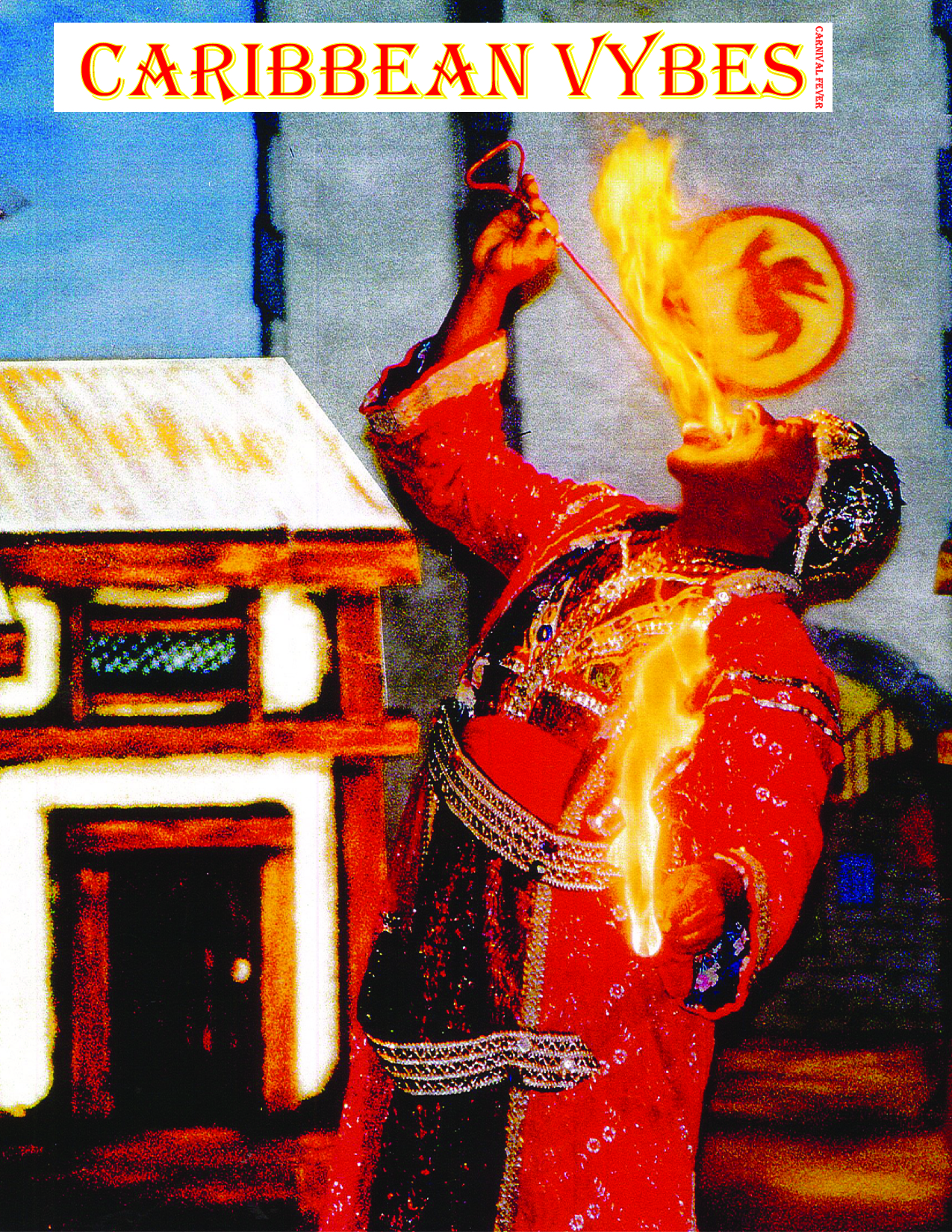 Tunka Abdurama placing a rod lit with fire in his mouth and holding fire in his hands