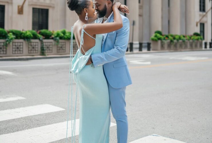 Couple embracing on the pedestrian walk